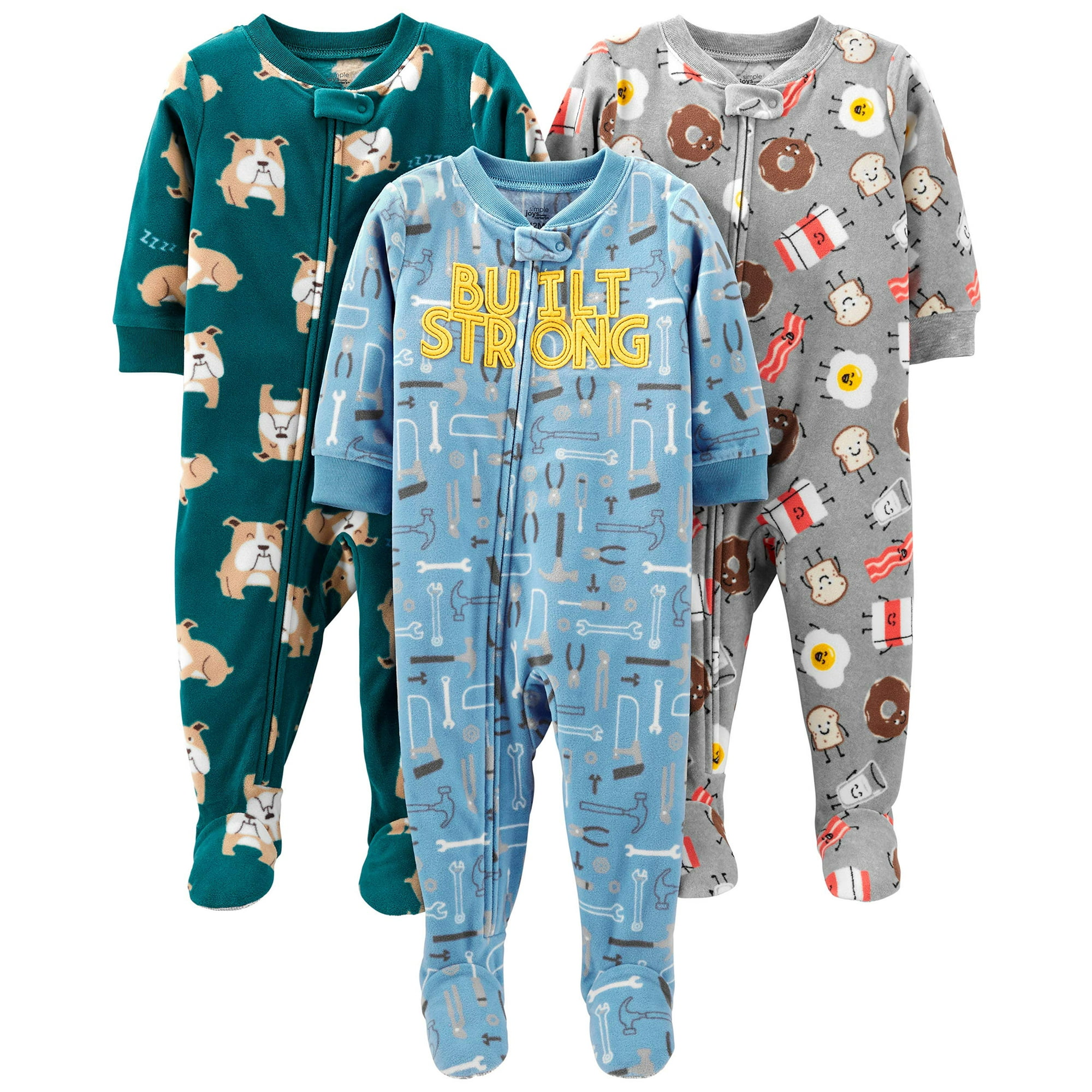 Simple Joys by Carter s Baby and Toddler Boys 3 Pack Loose Fit Fleece Footed Pajamas