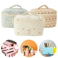 thumbnail image 1 of Homerr Trousse de Maquillage à Imprimé Floral en Coton, Grande Capacité, Fermeture Éclair, Poignée Douce, 1 of 7