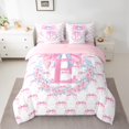 thumbnail image 2 of Castle Fairy Personalized Initial Bowtie E Bedding Comforter Set 7-Piece for Kids Children Teens,Pink Bow Knot King Bedding Sets,Chic Pink Floral Flowers Ultra Soft Bed Sheets,Lightweight Room Decor, 2 of 8
