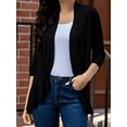 thumbnail image 3 of Luxtrada Women Open Front Cardigan Solid 3/4 Sleeve Loose Collar Draped Ruffles Cardigan (Black,M), 3 of 4