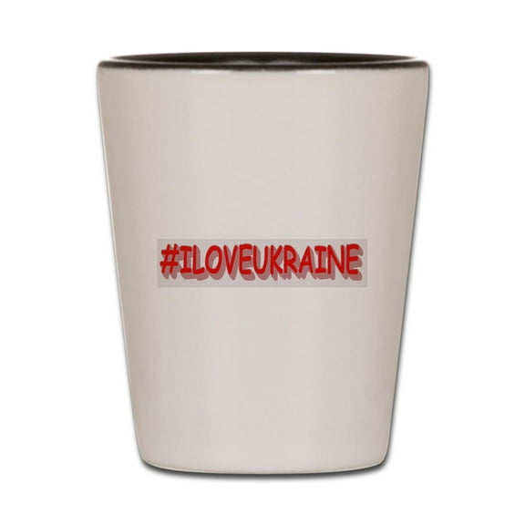 CafePress - #I LOVE UKRAINE Design. Buy Now - White/Black Shot Glass, Unique and Funny Shot Glass