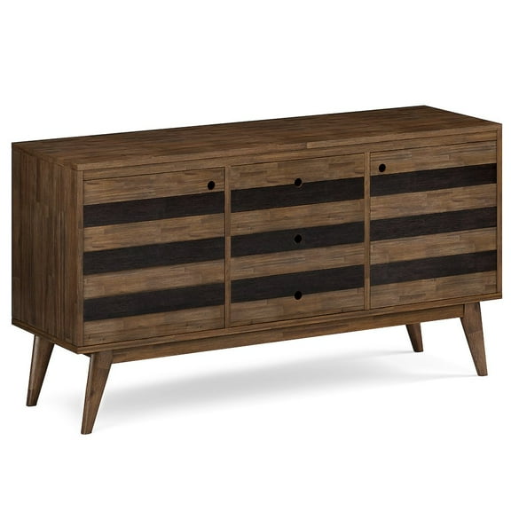 Simpli Home Clarkson SOLID ACACIA WOOD 60 inch Wide Mid Century Sideboard Buffet in Rustic Natural Aged Brown