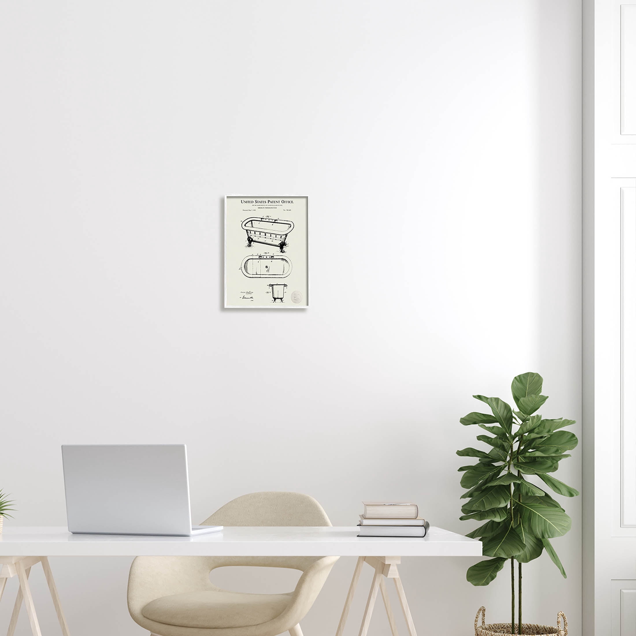 Stupell Industries Vintage Tub Bathroom Diagram Graphic Art White Framed Art Print Wall Art, Design by Karl Hronek