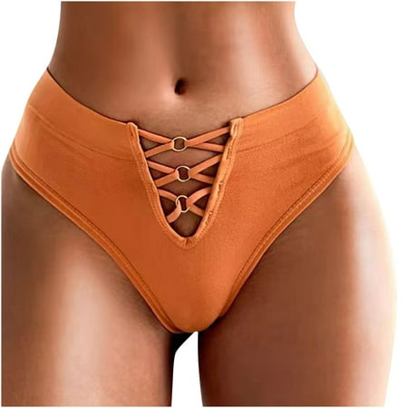 BYOIMUD Women s Thong Panty Mesh Sheer See Through Lingerie High Cut Breathable Cheeky Cute Clothes Gift for Women Fashion 2023 Orange M