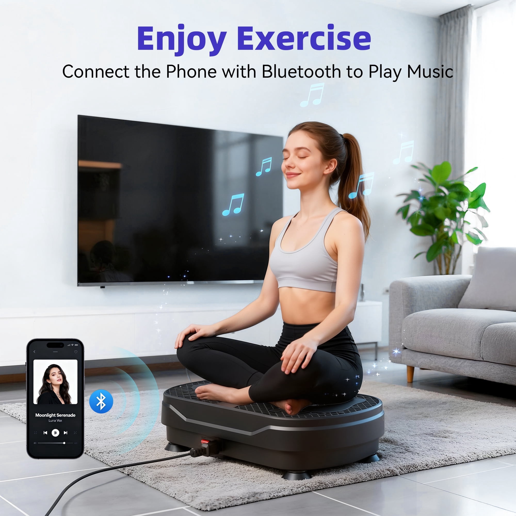 Airfind Vibration Plate Exercise Machine for Lymphatic Drainage, Full Body Workout Vibration Platform with Bluetooth Speaker,2 Loops and 5 Resistance Bands for Home Exercise Gym,450lb Capacity,Black