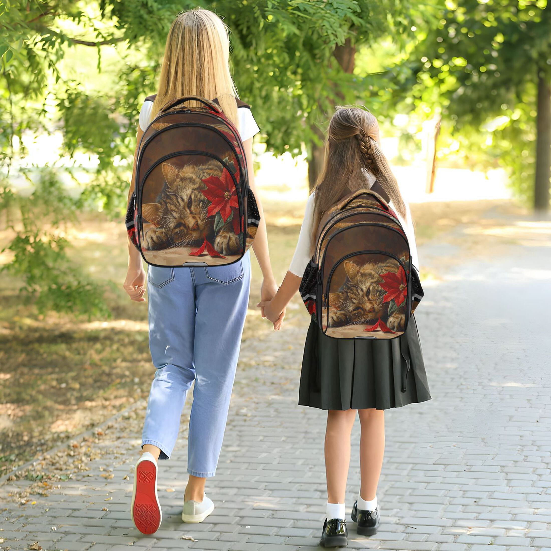 YAZAOO Backpack Fashio Cozy Cat with Florals Pattern Suitable Schoolbag Traveling Bag