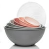 Mixing Bowls with Lids ,12 Piece Plastic Nesting Bowls Set, Pink Ombre