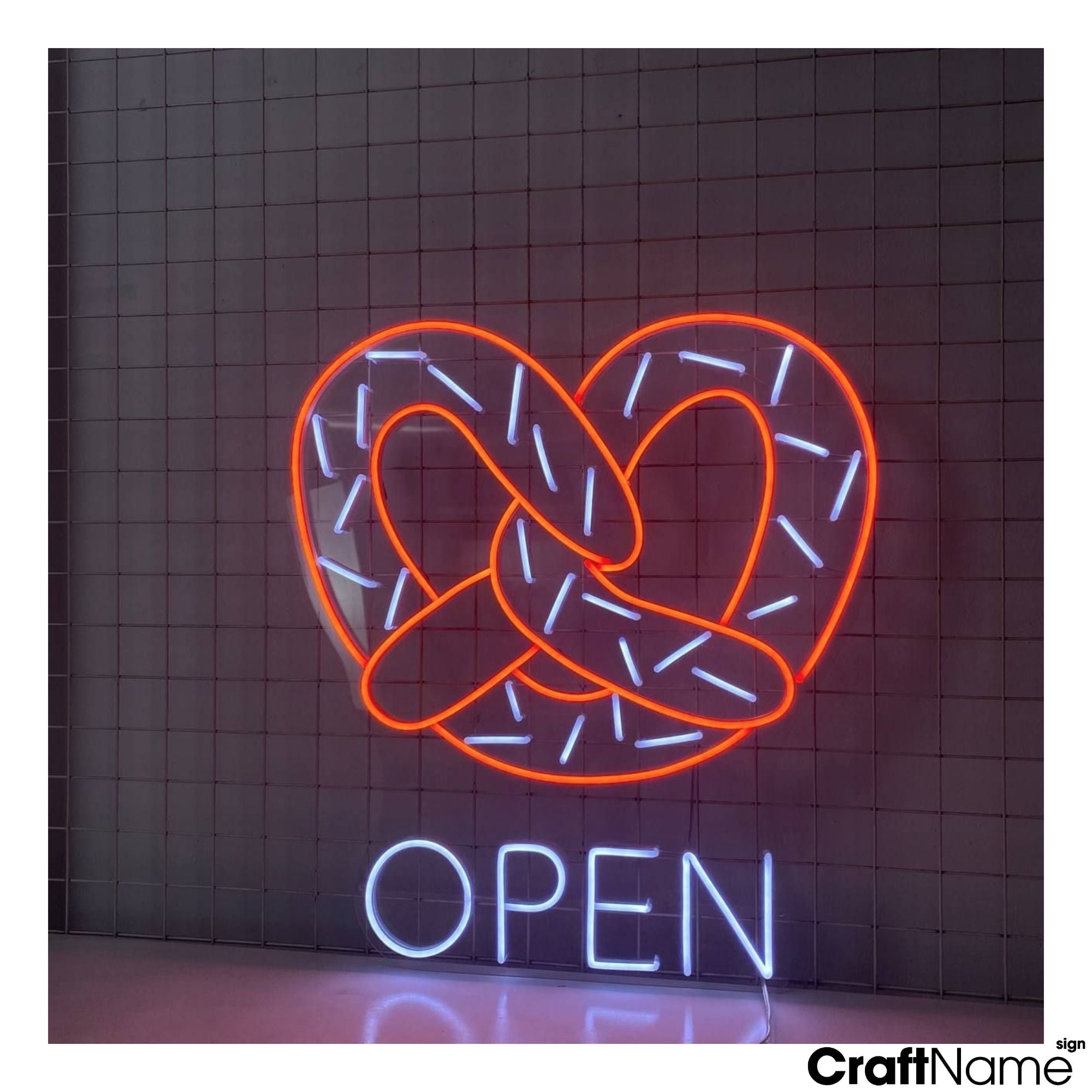 Craftnamesign Pretzel Open Neon Sign, Open Pretzel Led Light, Cake Store Sign Wall Decor
