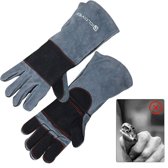 KANCOKIT 16" Animal Handling Gloves, Professional Leather Snake Bite Proof Gloves for Snake Cat Dog Bird Falcon Livestock, Blue