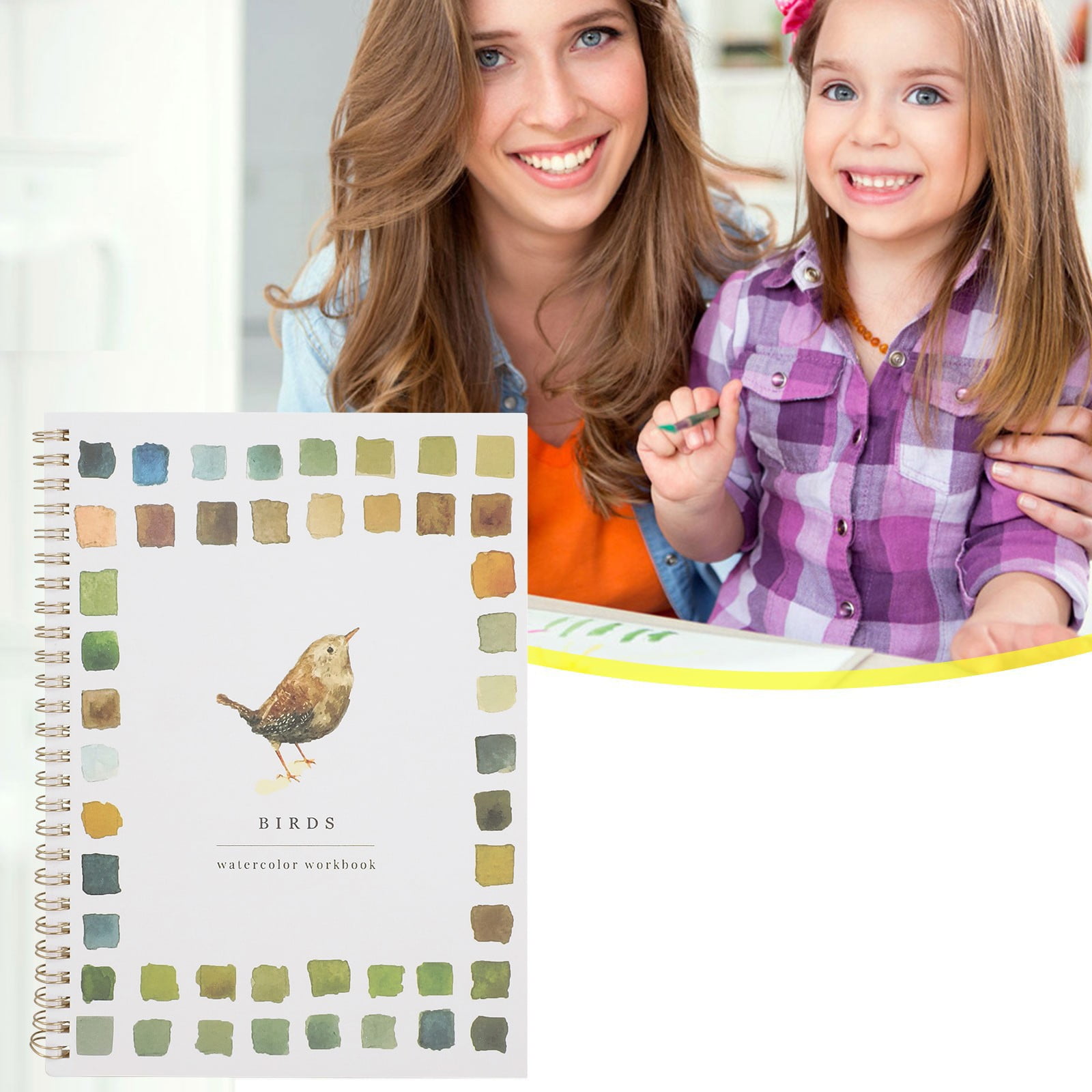 Cahier D'aquarelle Pour Débutants - 12 Couleurs + Pinceau, Motifs Oiseaux, Papier épais Anti-bavures