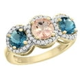 thumbnail image 1 of 14K Yellow Gold Natural Morganite & London Blue Topaz Sides Round 3-stone Ring Diamond Accents, size 5, 1 of 2