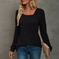 thumbnail image 3 of Mujer Camiseta de manga larga manga soplo casual suelta color puro moda transpirable mujer sudadera negro M, 3 of 6