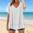 thumbnail image 6 of Aboser Cotton Linen Shirts for Women Elegant V Neck Tunic Tops Going Out Top Lightweight Short Sleeve Blouses Loose Fit Layered Tiered T Shirt, 6 of 9