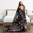 thumbnail image 5 of DouZhe Ultra-Soft Micro Fleece Lightweight Flannel Bed Blanket, Halloween Pink Spider Web Print Cozy Warm Throw Blankets, 80"x60", 5 of 7