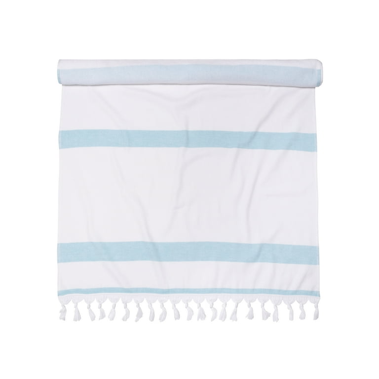 Cabana Stripe Oversized Cotton Beach Towel, Set of 2, Blue - Blue Nile Mills