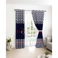 thumbnail image 3 of Christmas Blackout Curtains for Bedroom/Living Room, Thermal Insulated Kitchen Curtains, Xmas Navy Blue Striped Farmhouse Grommet Darkening Window Treatment Drapes 52"x84"x2, 3 of 8