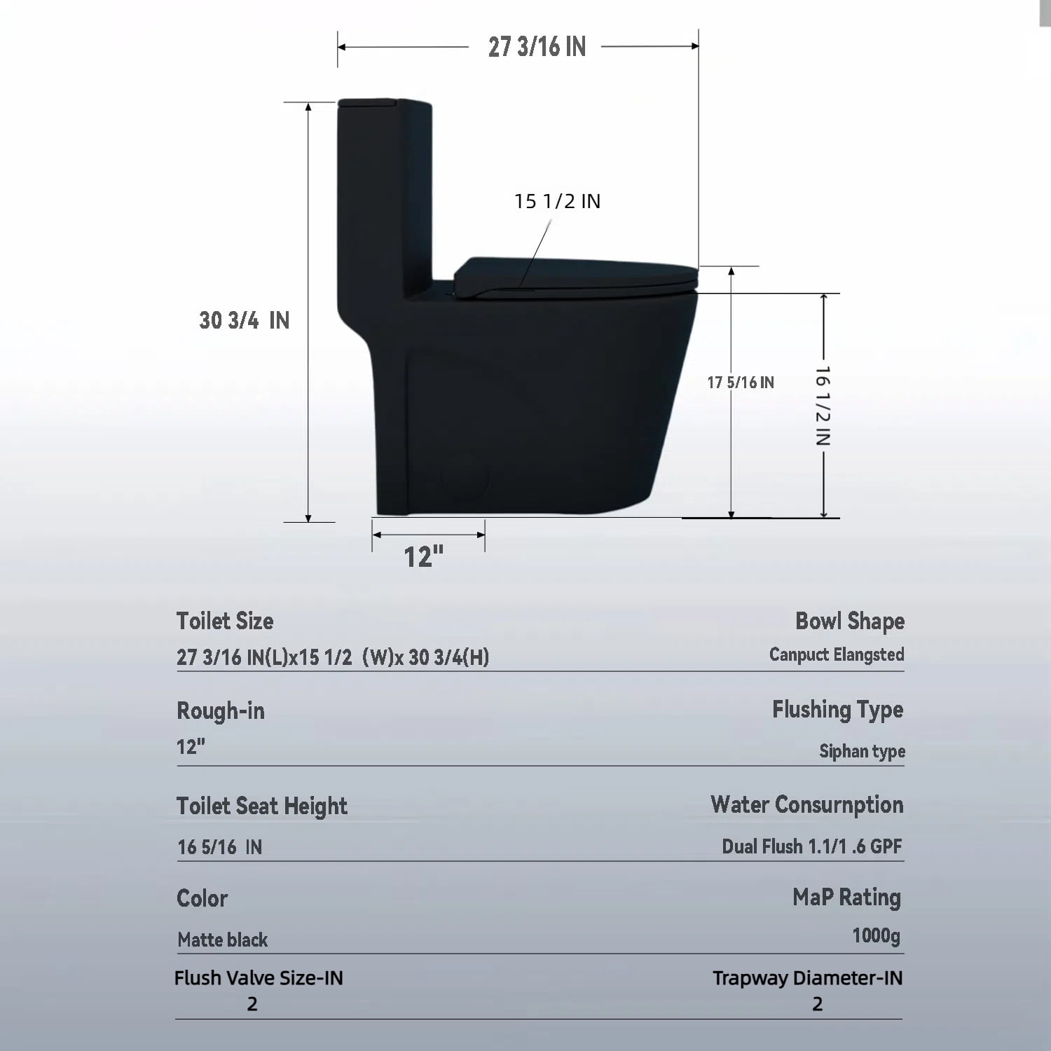 Aukfa One-Piece Toilet Dual Tornado Flush 1.1/1.6 GPF ,ADA Comfort Height,Water Sense Certified, Soft-Close Seat,Black