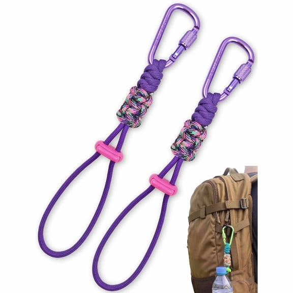 LADYGYM 2-Pack Paracord Water Bottle Carrier Clip with Locking Carabiner, Adjustable Handle Strap for Backpacks&Belts, Securely Fits Bottles Up to 3.15", Hands-Free Hiking&Travel Accessories