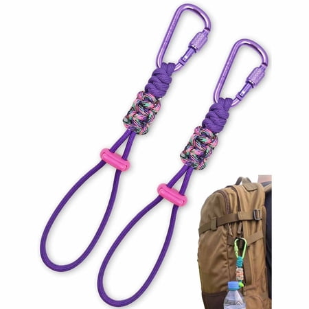 LADYGYM 2-Pack Paracord Water Bottle Carrier Clip with Locking Carabiner Adjustable Handle Strap for Backpacks&Belts Securely Fits Bottles Up to 3.15 Hands-Free Hiking&Travel Accessories