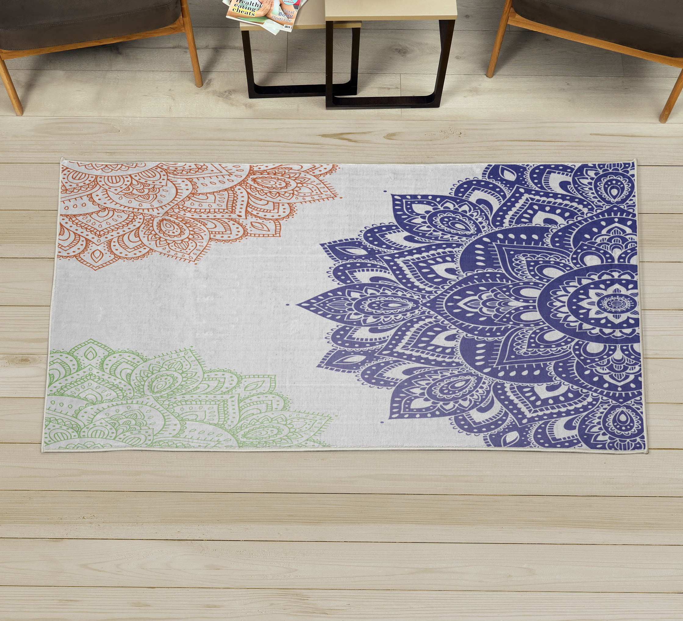 Mandala Rug Design Flora Decorative Rug, South Mandala Design Vibrant Color Ornamental ...