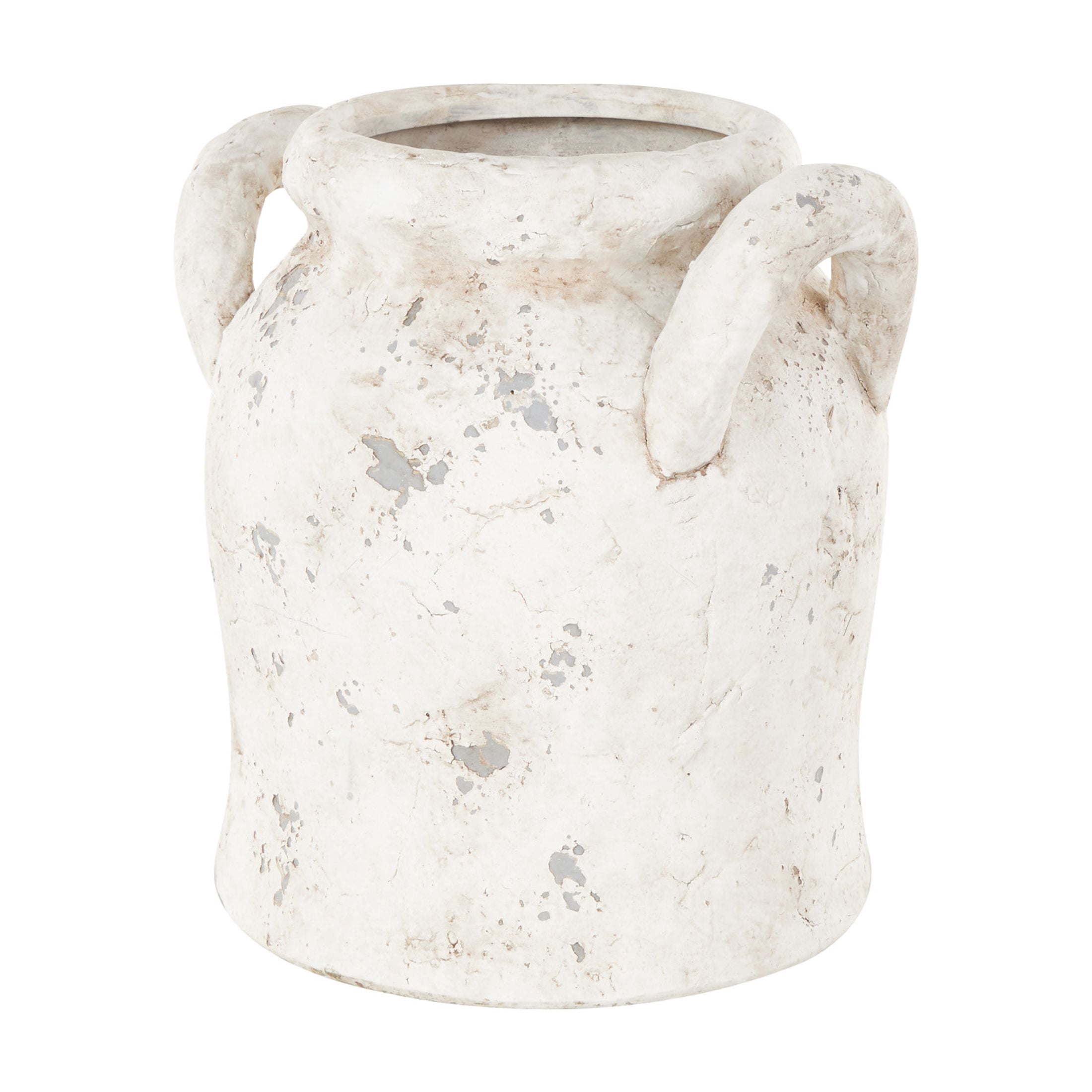 DecMode 11" Antique Style Distressed Cream Ceramic Vase with Handles