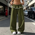 thumbnail image 2 of Wide Leg Sweatpants for Women Fashion Solid Color Loose Elastic Waist High Waist Straight Leg Long Pants With Lace Pockets, 2 of 6