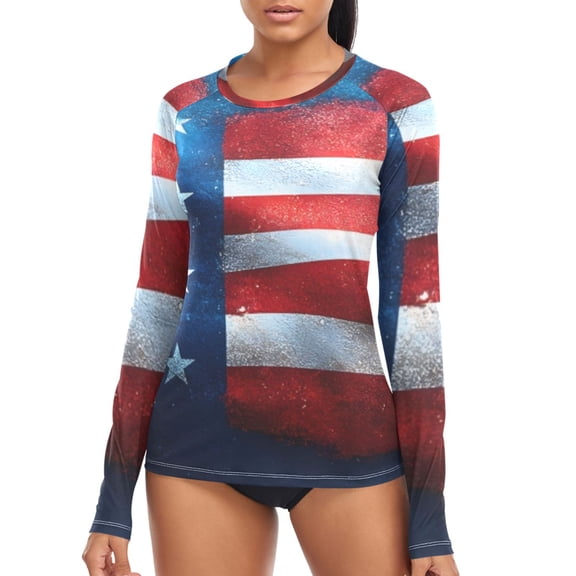 joogoo Womens UPF 50 Rash Guard American Flag Long Sleeve UV Protection Sun Shirts Tops S