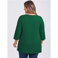 thumbnail image 3 of DARING DIVA Women's Plus Notched Neck 3/4 Sleeve Front Pleated Blouse 4X Dark Green, 3 of 5