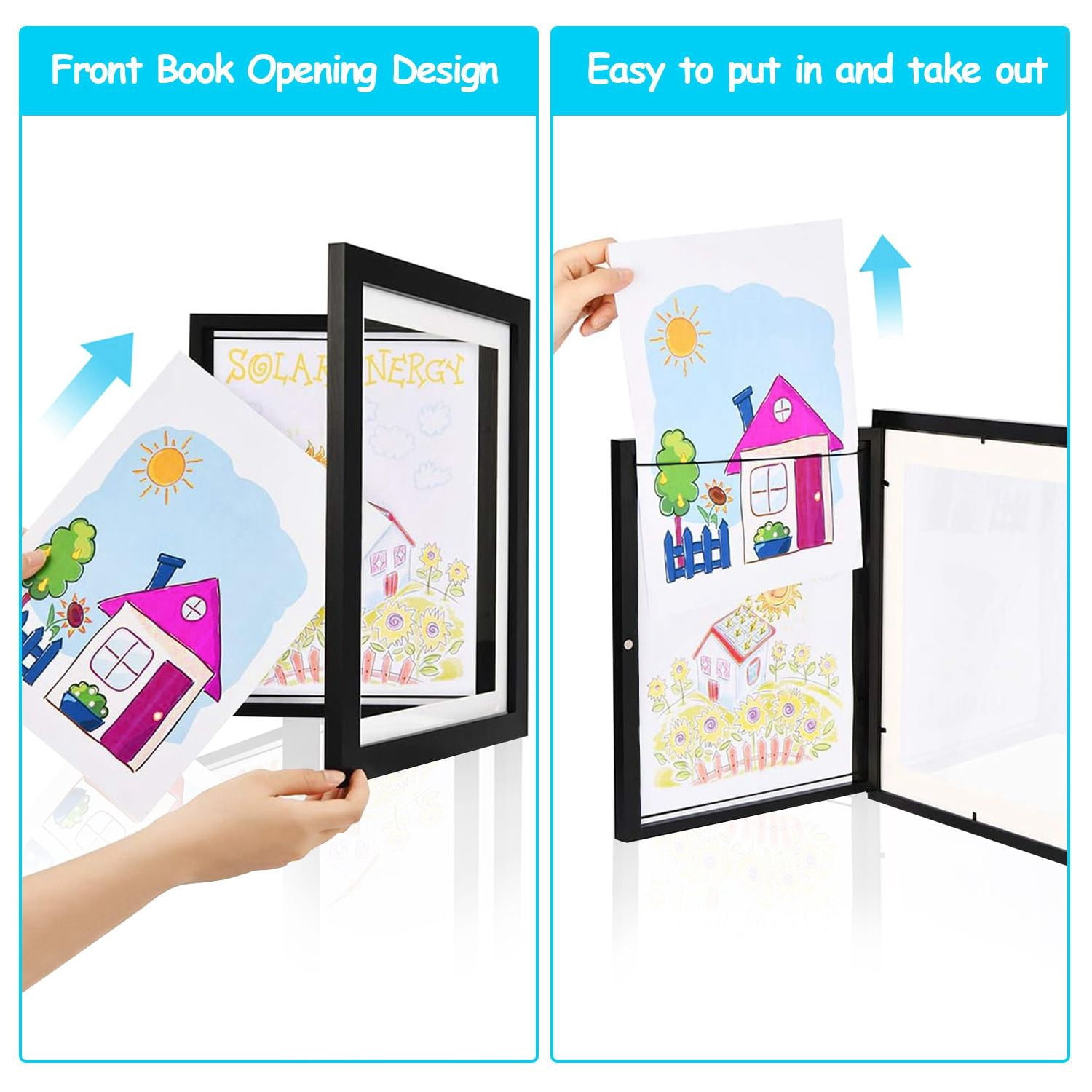 2 Packs Kids Art Frame Front Opening Wooden Frame Artwork Display Storage Frame A4 Picture Frame Wall Display for Photo Art Projects Picture Children Drawing 12.99x9.52in