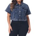 thumbnail image 2 of DARING DIVA Women's Plus Size Short Sleeves Button Down Jean Jacket 3X Snow Washed Blue, 2 of 6
