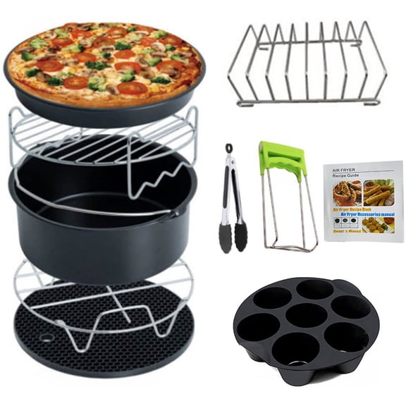 10-Piece, 7 Inch, Non-Stick, Dishwasher Safe, Perfect for Air Fryers, Black 5.2-5.8QT Air Fryer Accessories Set Rawiri