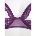 thumbnail image 3 of Sinleey Women Sheer Lace Floral Portrait Open Tip Bra Unlined Push-up Bralette Underwear Nightwear Purple 5XL, 3 of 7