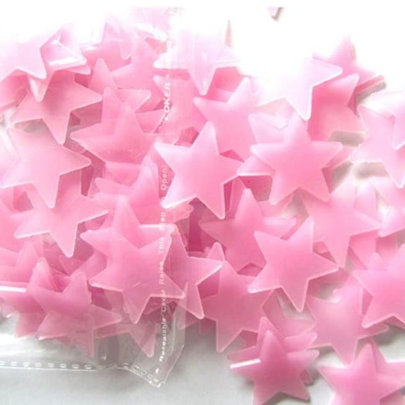 2026 100-Pack Pink Glow-in-the-Dark Star Wall Stickers – Kids Bedroom Ceiling Decals for Night Sky Decor (Plastic)