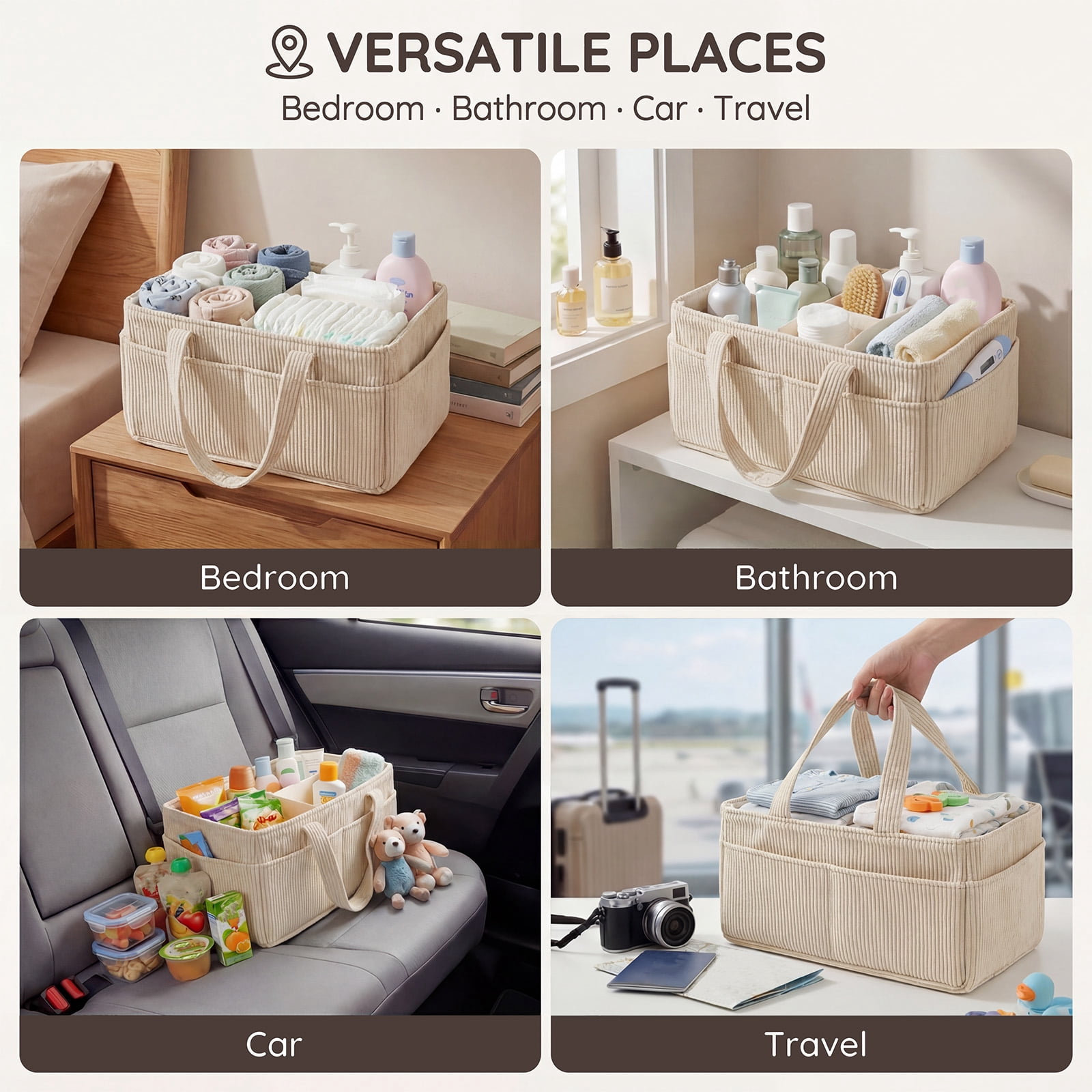 HKJUNFEI 2Pcs Diaper Caddy Organizer with Inner Compartment Organization Sturdy Comfortable Carry Design for Nursery Baby Shower Newborn