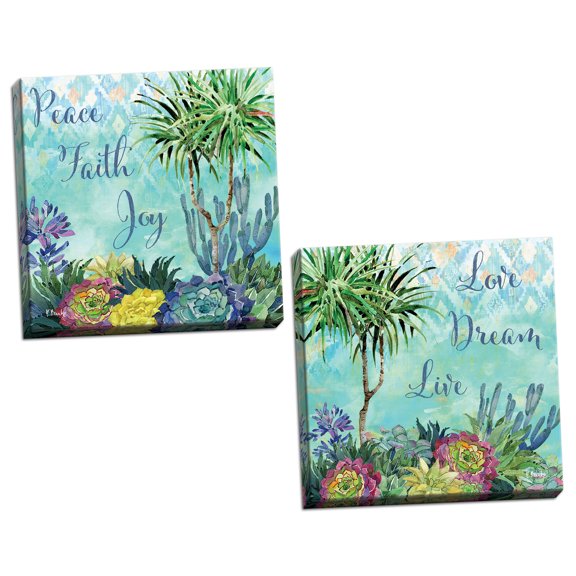 Gango Home Decor Tropical Succulent Inspiration I & II by Paul Brent (Ready to Hang); Two 12x12in Hand-Stretched Canvases
