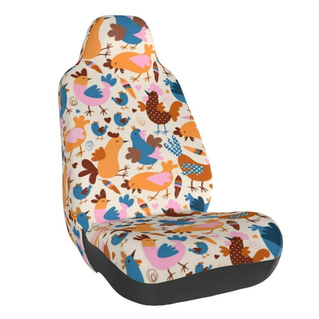 Wukai Cute Chickens Full Set Car Seat Covers with Soft Padding Universal Auto Front Seats Protector and Cushion Mat