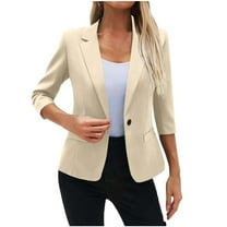 ZVNAΖH Women's 3/4 Sleeve Blazers, Lightweight Slim Fit One Button Jackets with Padded Shoulder for Business Casual