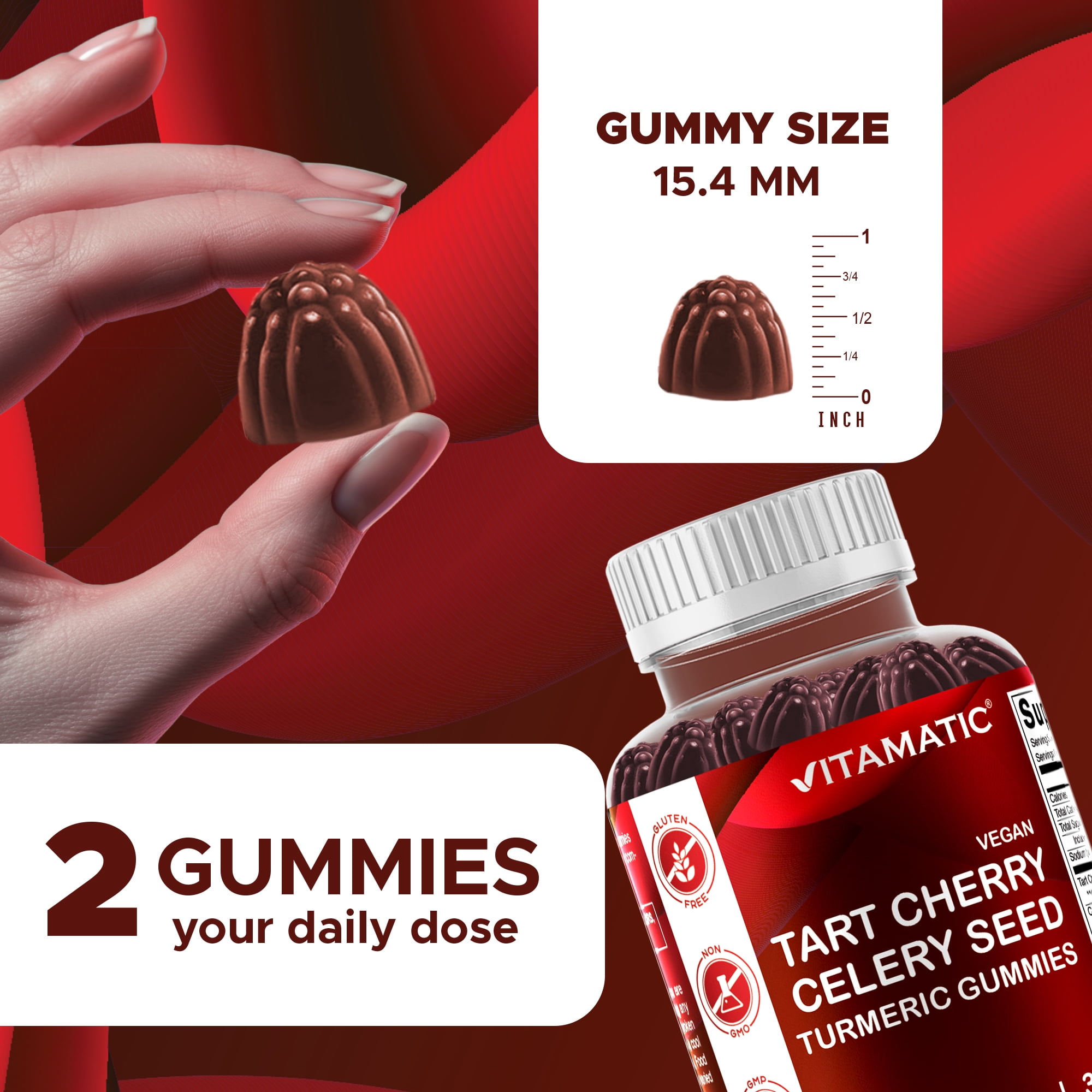 (3 pack) VVitamatic Tart Cherry (360 mg) with Celery Seed (30 mg) 10:1 Extract & Turmeric 20:1 Extract (10 mg) - (Per Serving/2 Gummies) - 60 Gummies