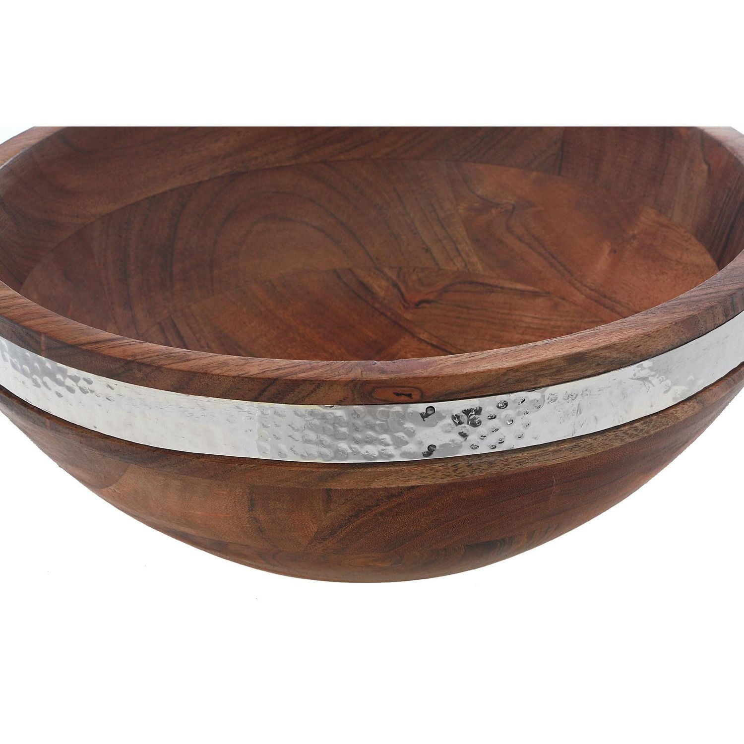 IH Casa Decor Natural Acacia Wood With Hammered Nickel Salad Bowl