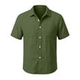 thumbnail image 4 of Oiangi Boys Cotton Linen Tops Short Sleeve Button Down Shirts Casual Solid Color School Uniform Army Green 5 Years, 4 of 6