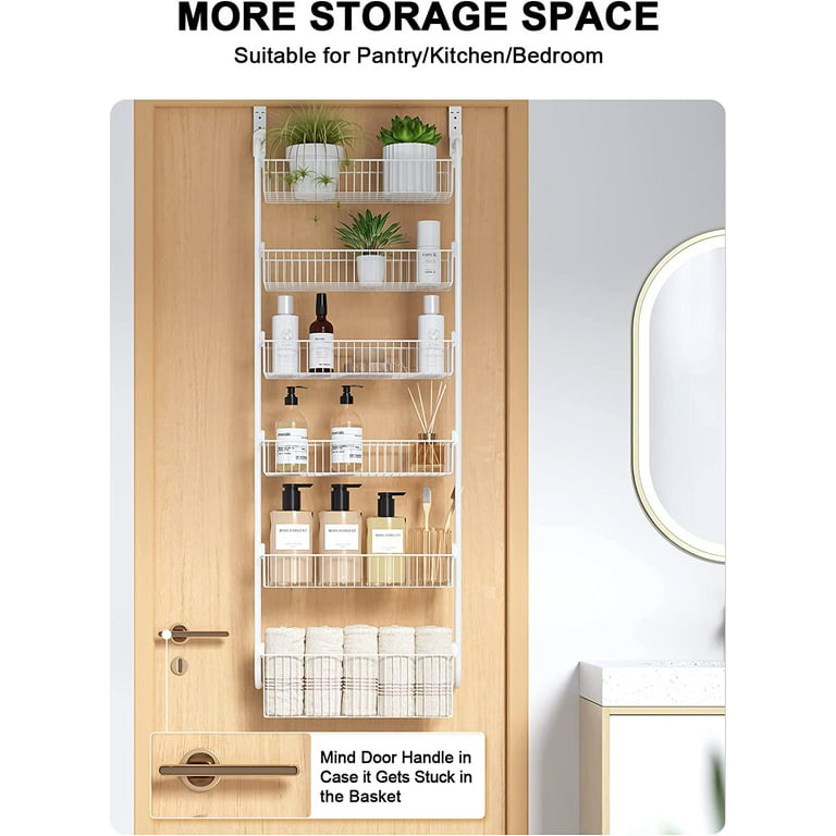 Over the Door Pantry Organizer, Delamu 6-Tier Larger Metal Pantry Door  Storage Spice Rack, 6.42D x 16.73W x 9.13H, White 