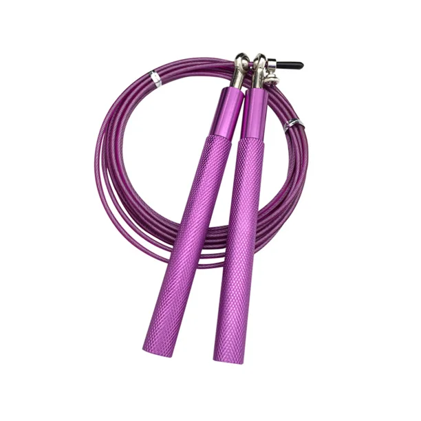 Cuerda de saltar ajustable de velocidad con mango de aleación de aluminio y rodamiento de bolas, cuerda de ejercicio antienredos, color morado