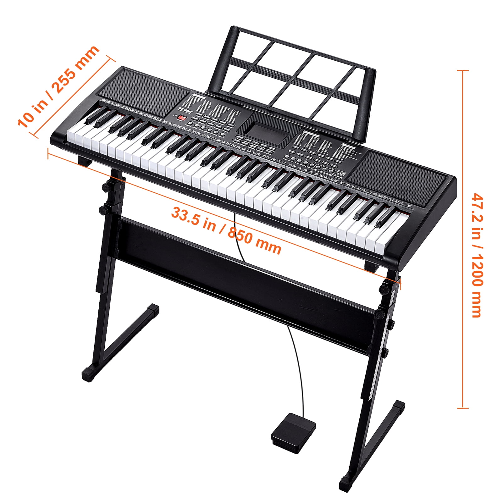 VEVOR 61 Key Digital Keyboard Piano, Lighted Keys, Electric Portable Piano with Adjustable Stand 600 Tones 500 Rhythms Built-In Speakers Sustain Pedal Headphones, USB MIDI for Beginners