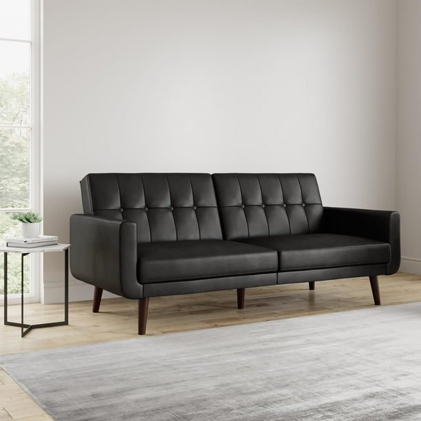 Better Homes & Gardens Nola Modern Futon, Black Faux Leather Walmart