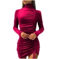 thumbnail image 1 of MeetoTime Robe Aguichant en Velours à Manches Longues et Col Montant pour Femmes, Robe Moulante Froncée, Soirée Boîte de Nuit, Cocktail, Mini, 1 of 6