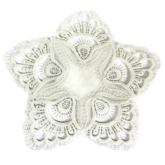 Doily Boutique Round Doily in Antique White European Lace and Antique Fabric, Size 8 inches