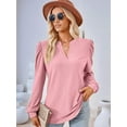 thumbnail image 6 of Blouses for Women Dressy Casual V-Neck Long Sleeve Womens Tops with Puff Sleeves Pink M, 6 of 8