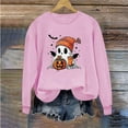 thumbnail image 2 of LYEAA Halloween Womens Crewneck Sweatshirt Long Sleeve Regular Ribbed Cuff Casual Wear Ghost Holiday Clothes Pink L, 2 of 5