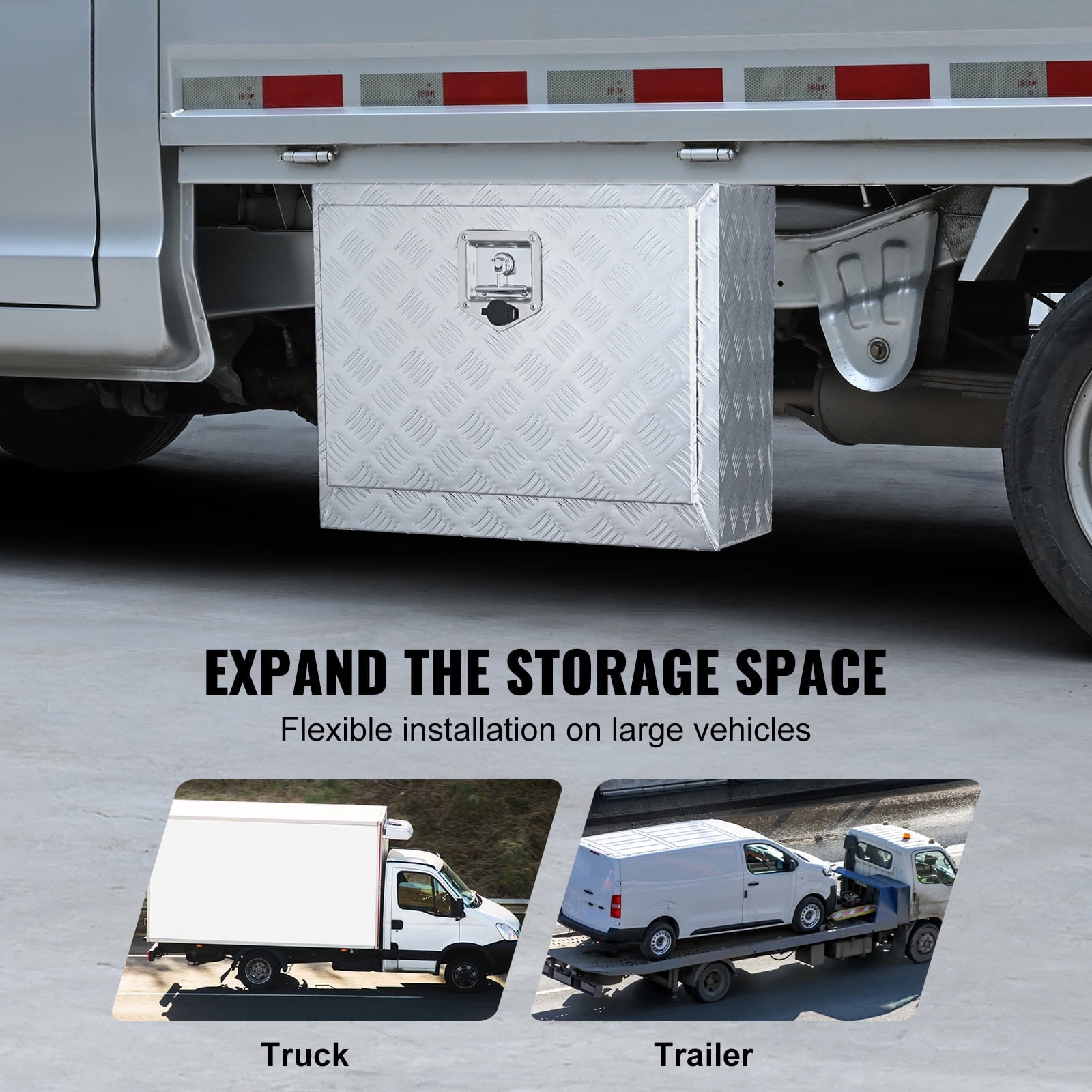 KFFKFF Truck Underbody Storage, 24"x14"x16" Pickup Organizer, Robust Aluminum Diamond Plate Toolbox with Secure Lock and Keys, Weatherproof Trailer Storage with T-Handle Latch for Truck, Van, Trailer