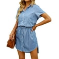 thumbnail image 7 of luvamia Women Casual Denim Dress Short Sleeve Tie Waist Classic Jean Shirt Dress with Pockets, XS-2XL, Fit Size 0-22, 7 of 7